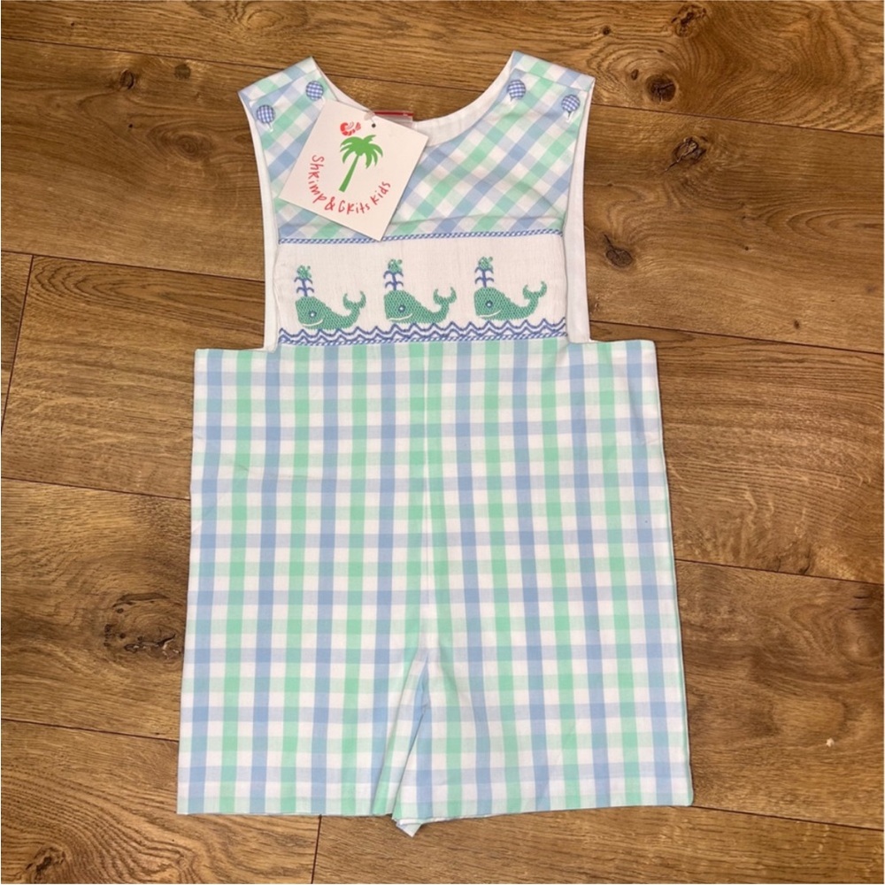 NWT Shrimp and Grit kids smocked whale John John - Size 2T